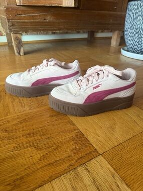 Puma Pink Suede Platform Sneakers with Magenta Stripe
